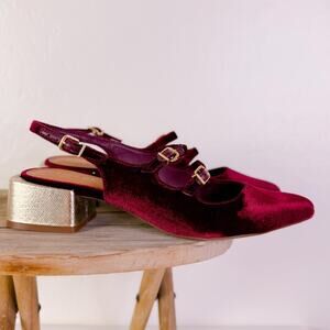 C&V Ruthie Velvet Whimsigoth Fairy Mary Janes Ballet Shoes Burgundy sz 10 NEW